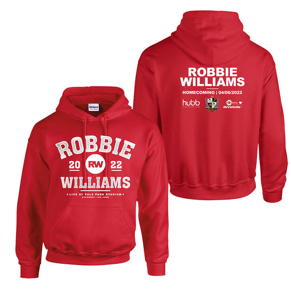 Homecoming Red Hoody only available on RobbieWilliams.com